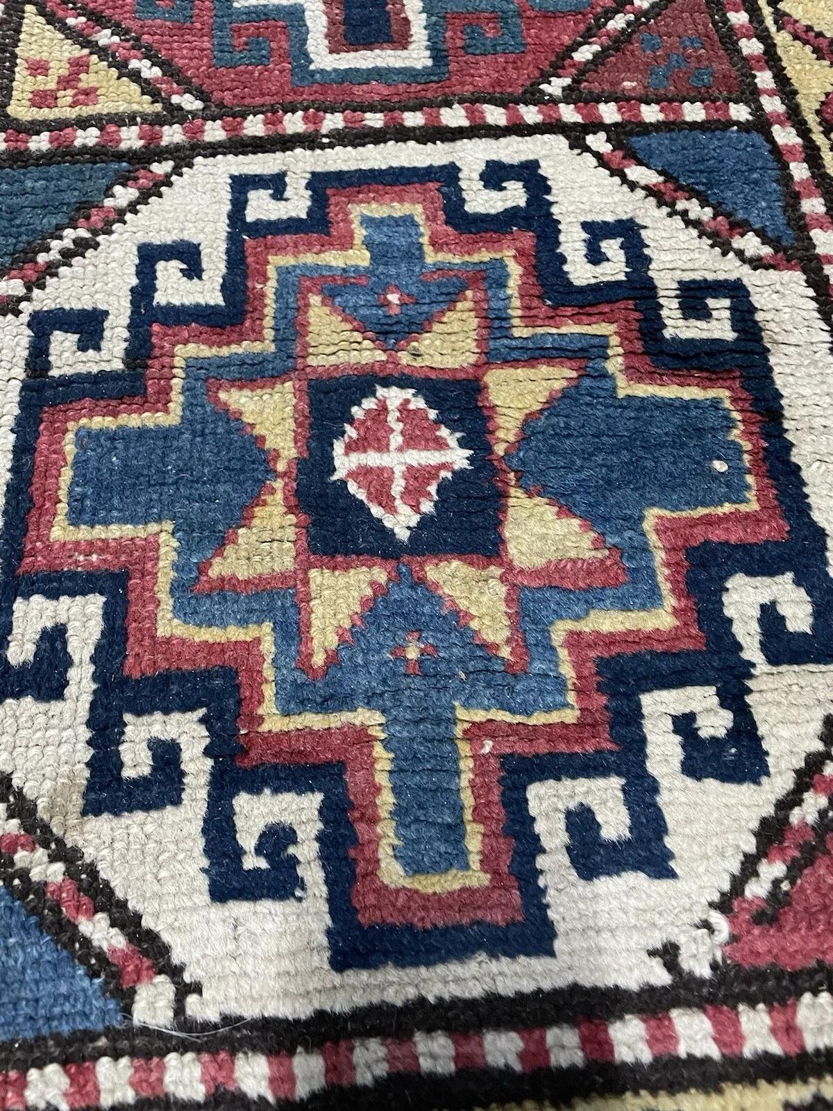 Tapis de course caucasien Genje fait à la main 3.5' x 12.4', 1900s - 1N74 en vente 3