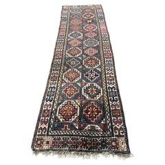 Tappeto antico caucasico Genje fatto a mano 3,5' x 12,4', 1900 - 1N74