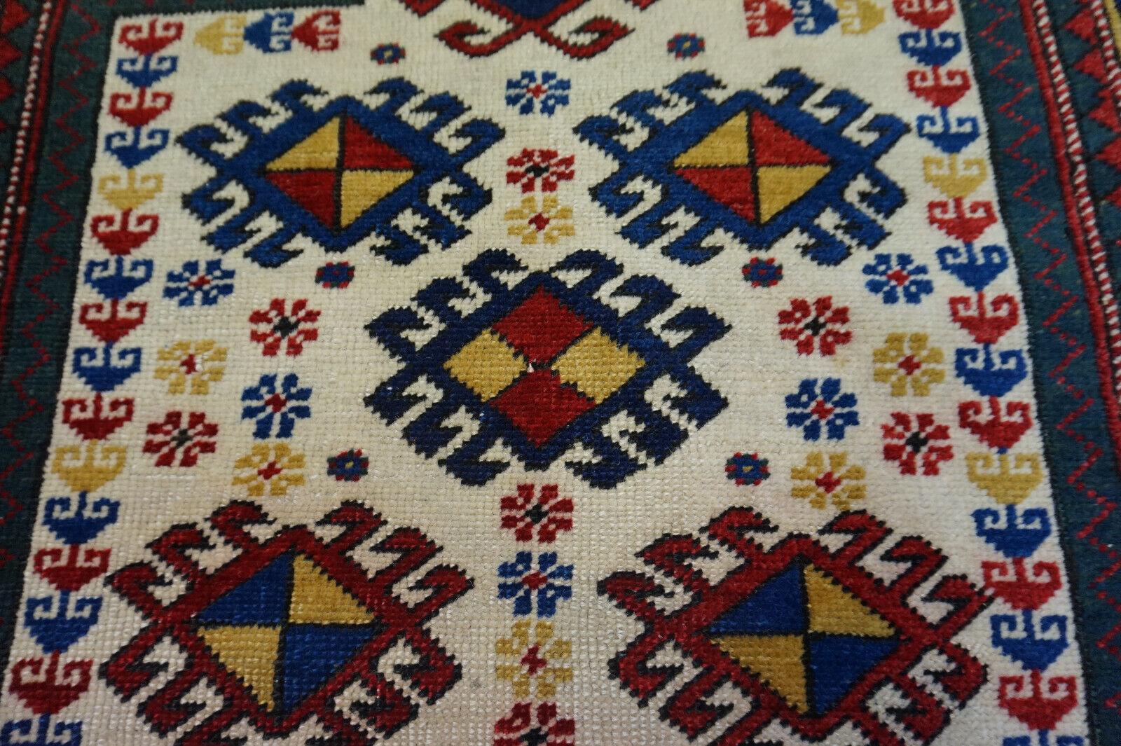 Wool Handmade Antique Caucasian Kazak Prayer Rug 2.9' x 3.6', 1940s - 1D57 For Sale