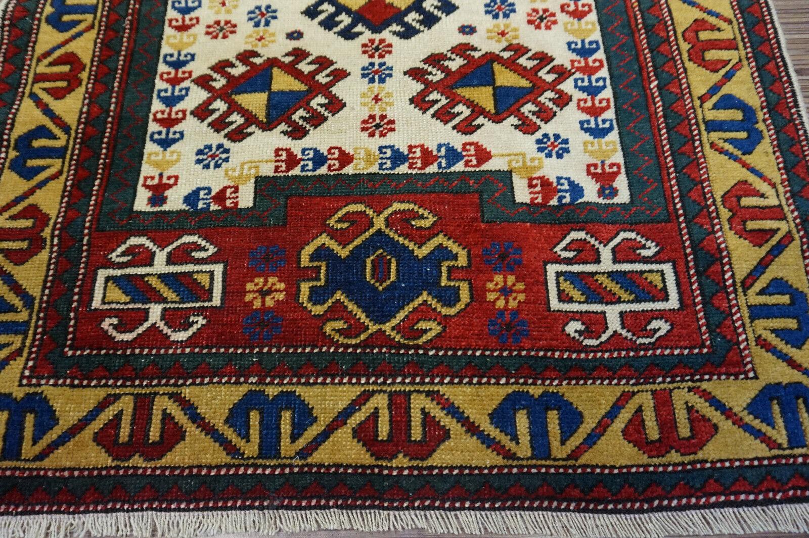 Handmade Antique Caucasian Kazak Prayer Rug 2.9' x 3.6', 1940s - 1D57 For Sale 1