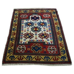 Handmade Antique Caucasian Kazak Prayer Rug 2.9' x 3.6', 1940s - 1D57