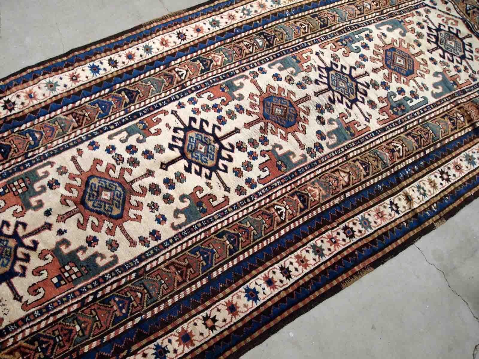 Russian Handmade Antique Caucasian Kazak Rug, 1870s, 1B887 For Sale