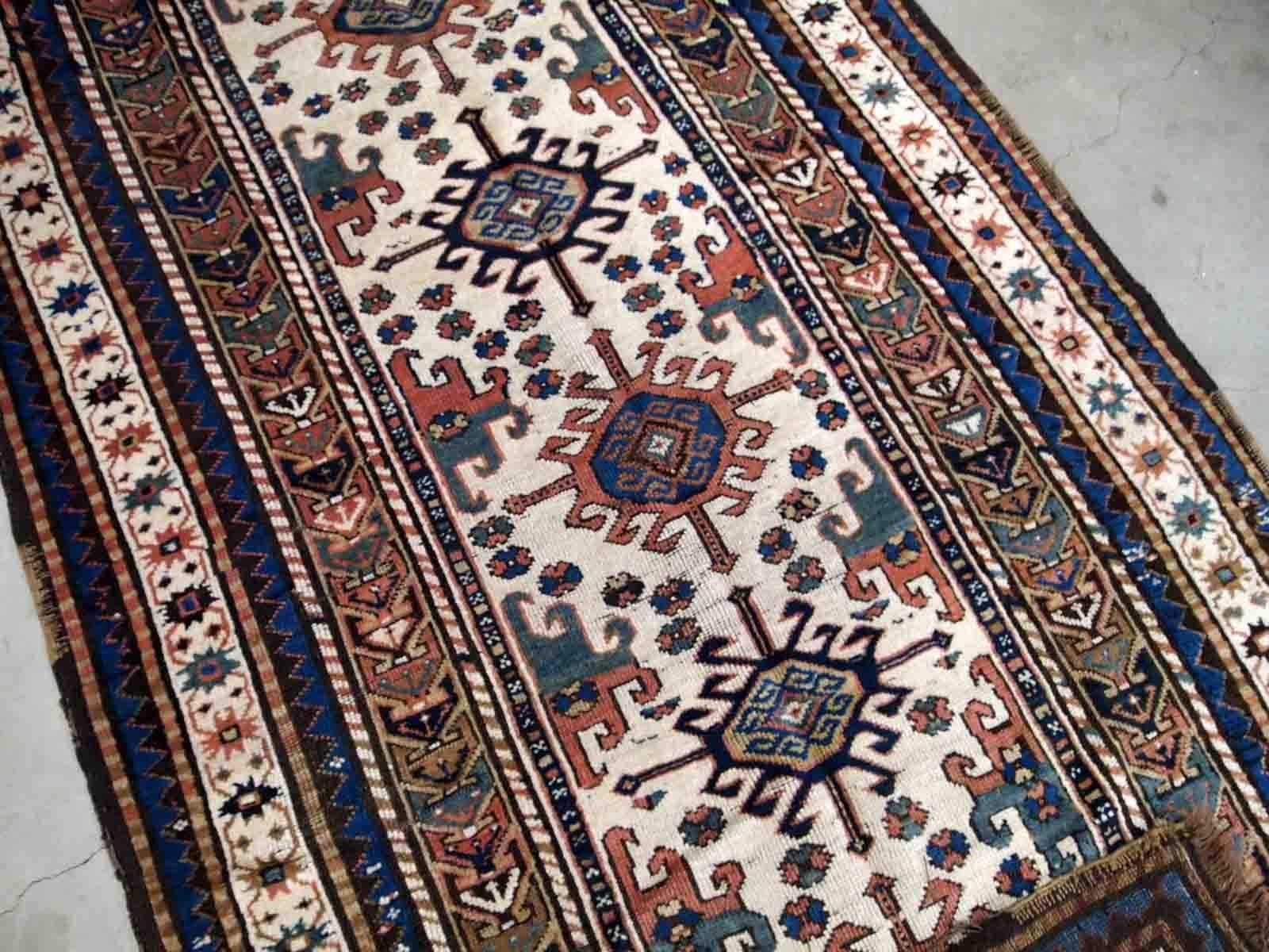 Fine XIX secolo Tappeto antico caucasico Kazak fatto a mano, anni '70 del XIX secolo, 1B887 in vendita