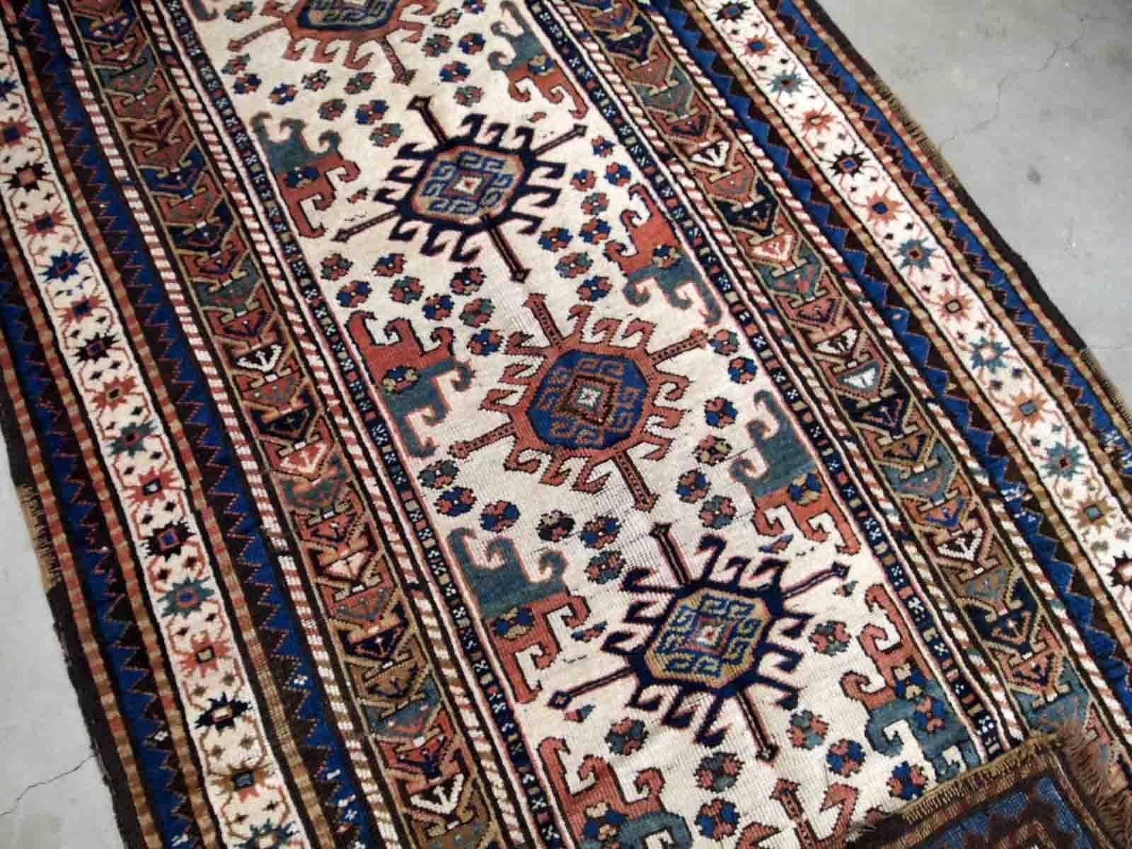 Late 19th Century Handmade Antique Caucasian Kazak Rug, 1870s, 1B887 For Sale