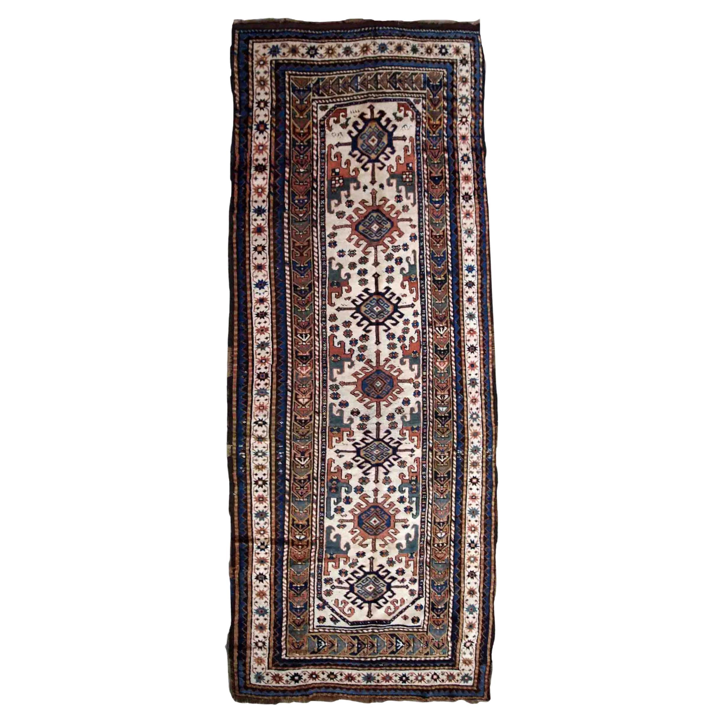 Handmade Antique Caucasian Kazak Rug, 1870s, 1B887