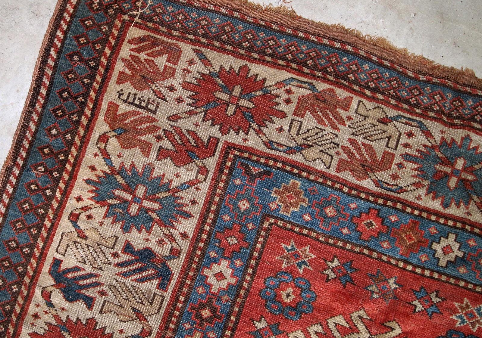 Handmade Antique Caucasian Kazak Rug, 1880s, 1B758 For Sale 3