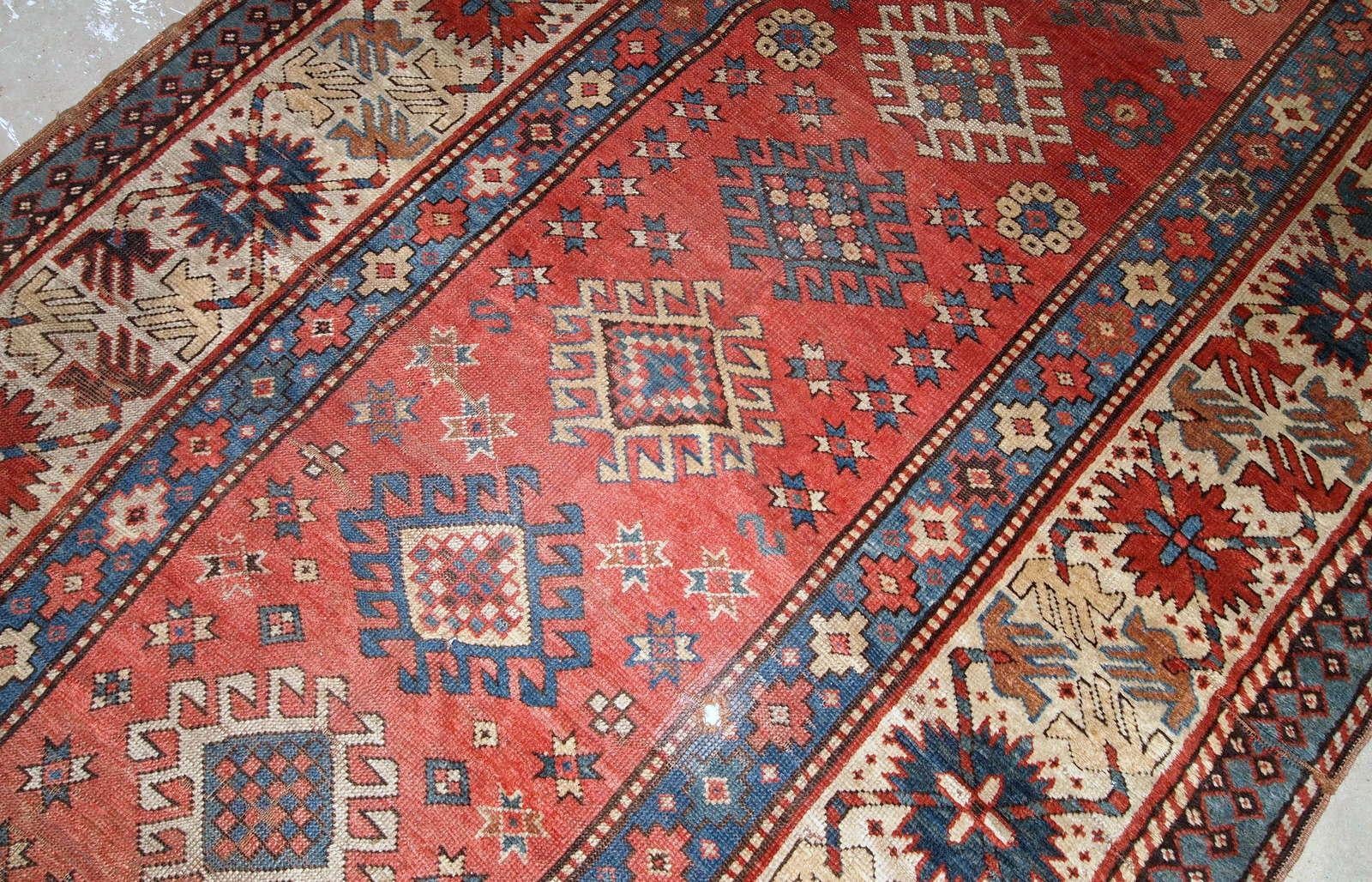 Handmade Antique Caucasian Kazak Rug, 1880s, 1B758 For Sale 4