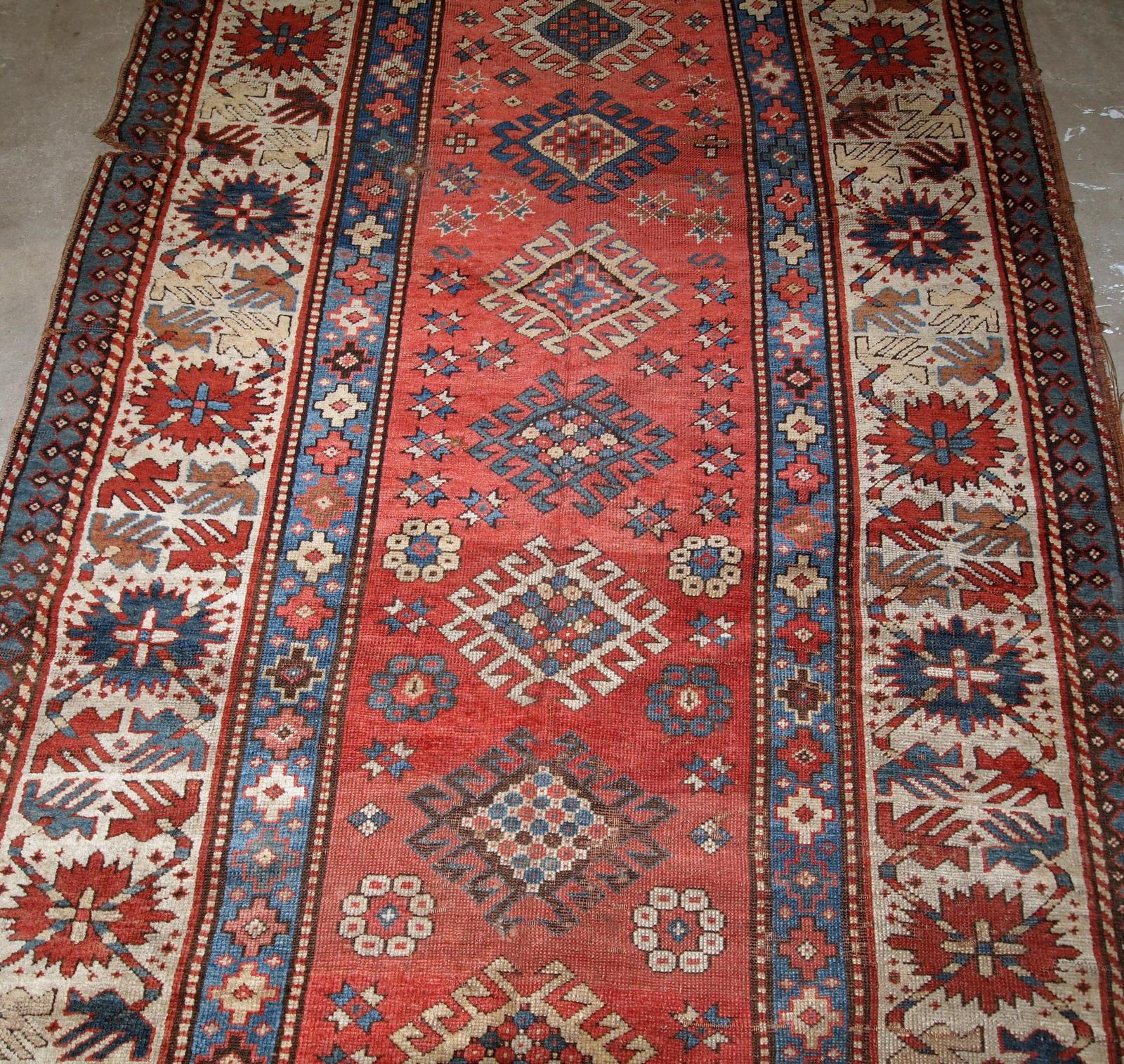 Russian Handmade Antique Caucasian Kazak Rug, 1880s, 1B758 For Sale