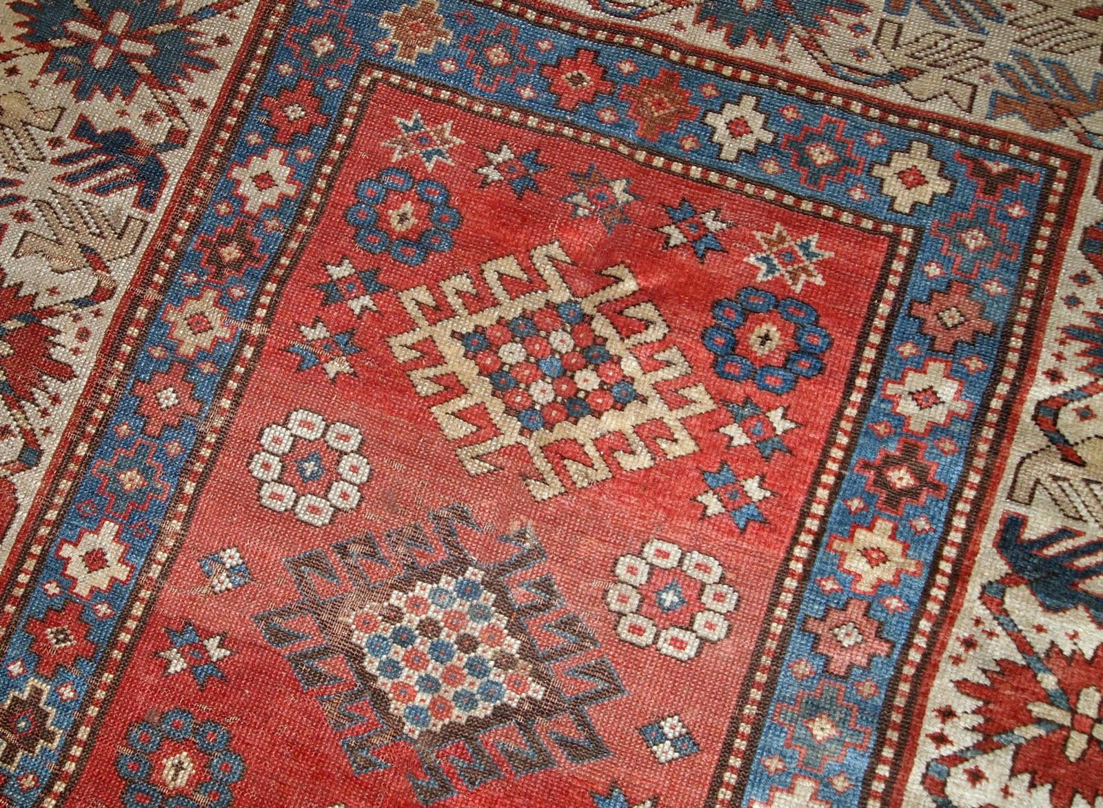 Handgefertigter antiker kaukasischer Kazak-Teppich, 1880er Jahre, 1B758 im Angebot 2