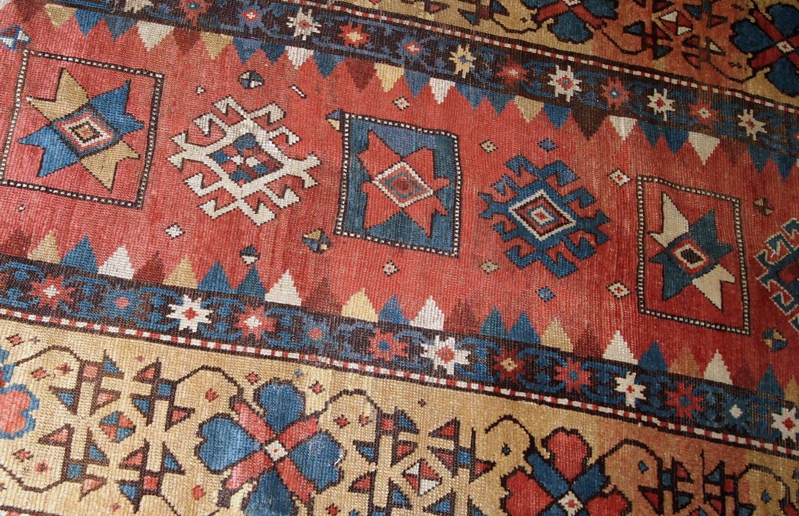 Handmade Antique Caucasian Kazak Rug, 1880s, 1B760 For Sale 3