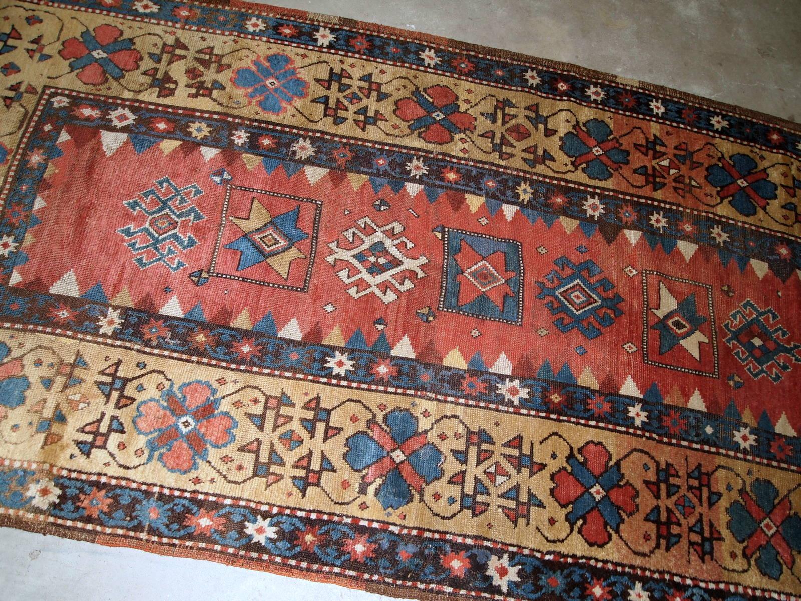 Handmade Antique Caucasian Kazak Rug, 1880s, 1B760 For Sale 4
