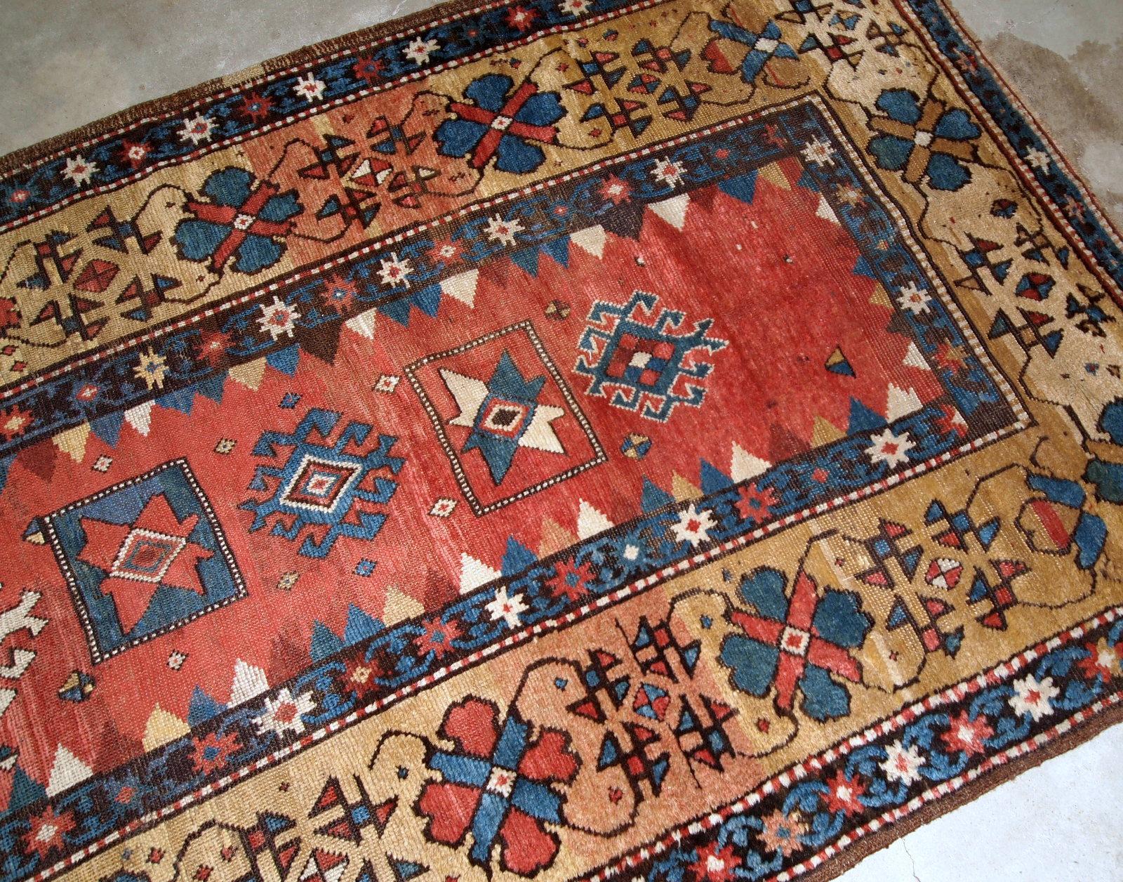 Handmade Antique Caucasian Kazak Rug, 1880s, 1B760 For Sale 5