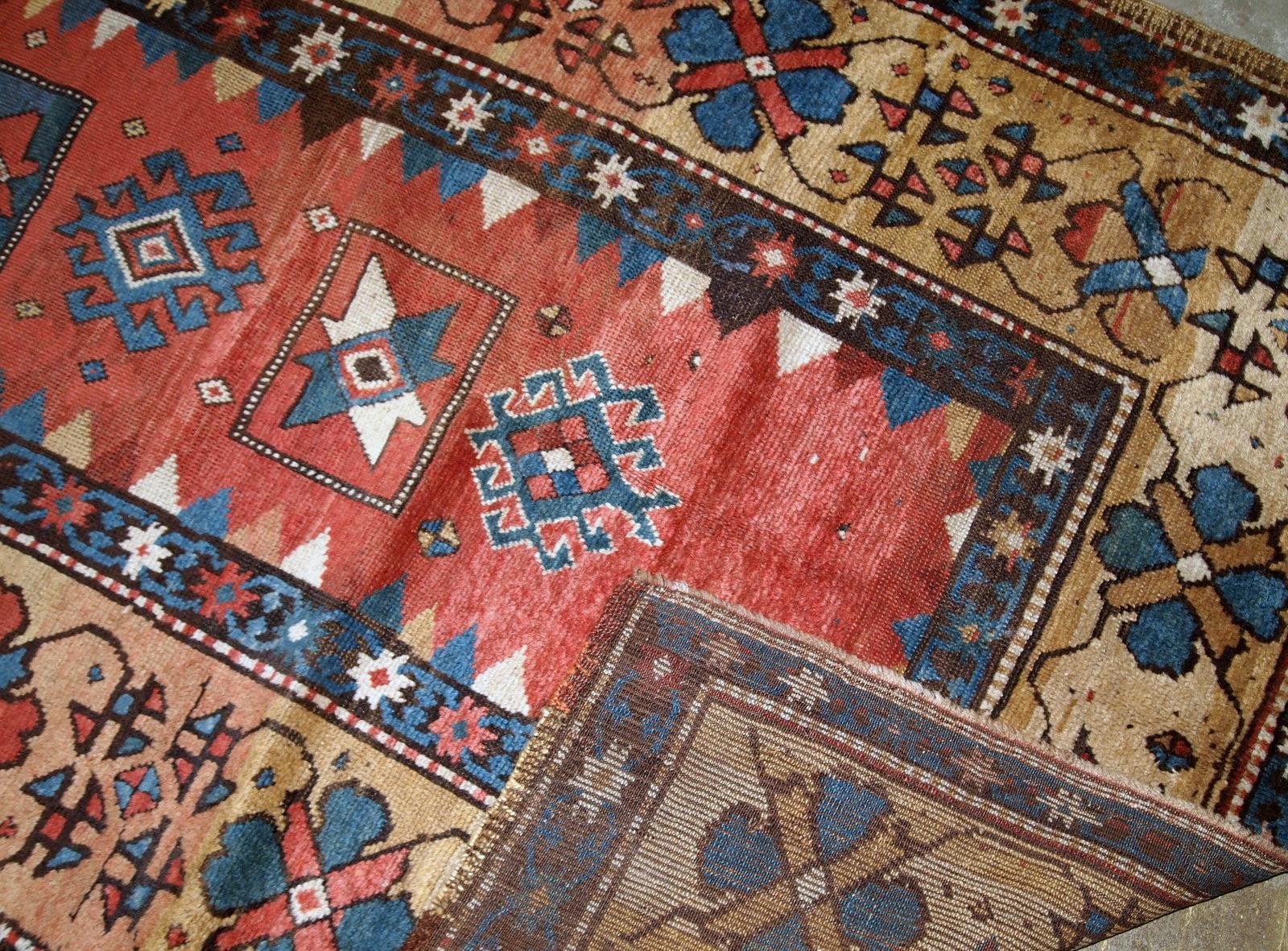 Handmade Antique Caucasian Kazak Rug, 1880s, 1B760 For Sale 6