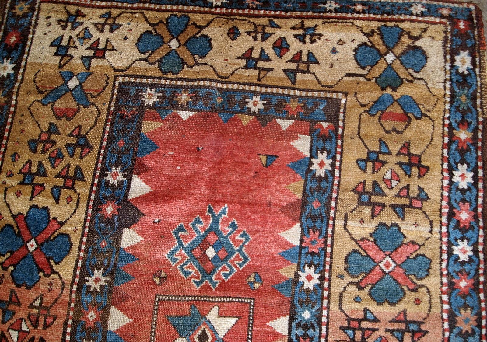 Late 19th Century Handmade Antique Caucasian Kazak Rug, 1880s, 1B760 For Sale