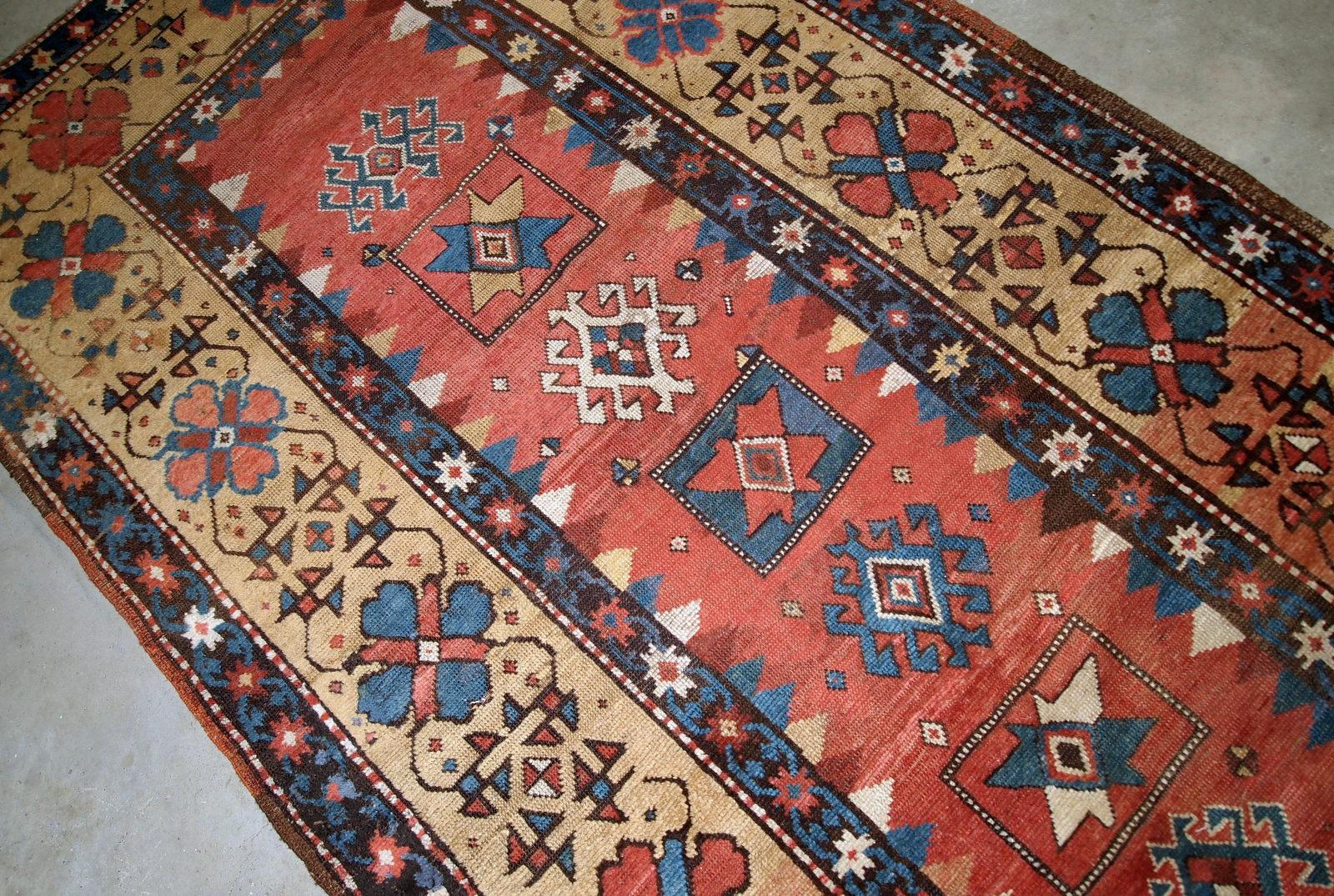 Handmade Antique Caucasian Kazak Rug, 1880s, 1B760 For Sale 1