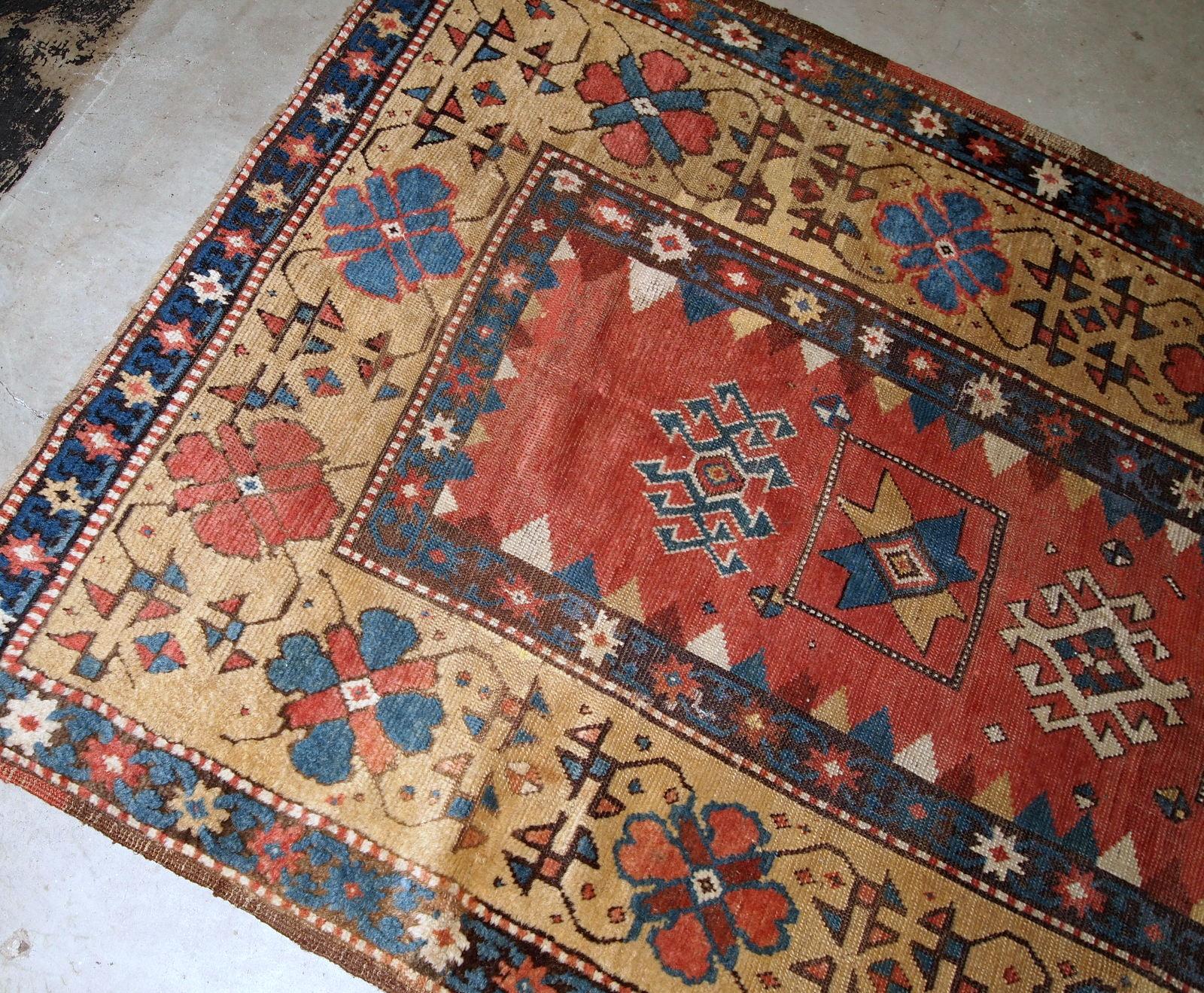 Handmade Antique Caucasian Kazak Rug, 1880s, 1B760 For Sale 2