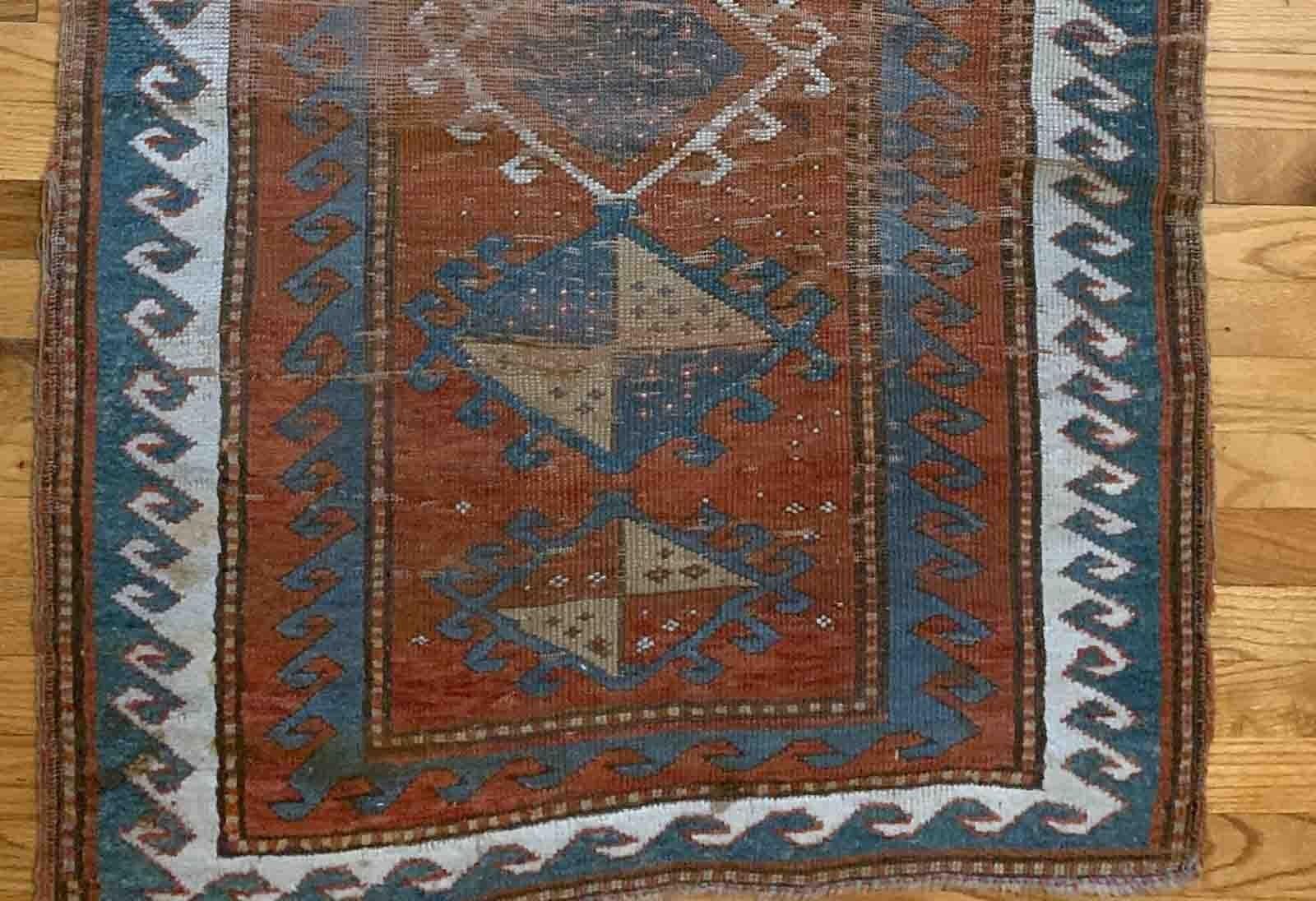 Wool Handmade Antique Caucasian Kazak Rug, 1880s, 1b899 For Sale