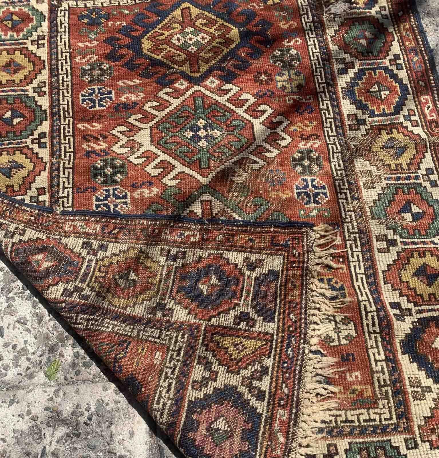 Russo Tappeto antico caucasico Kazak fatto a mano, 1880, 1B934 in vendita