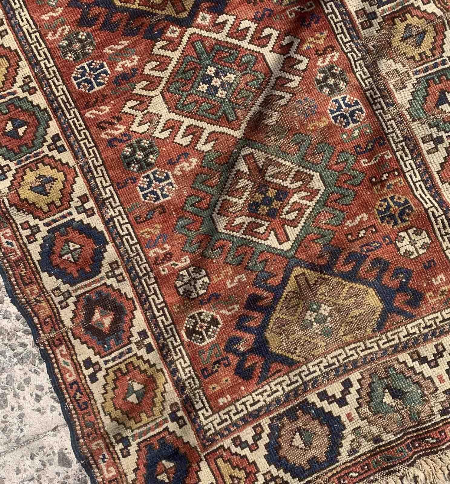 Lana Tappeto antico caucasico Kazak fatto a mano, 1880, 1B934 in vendita