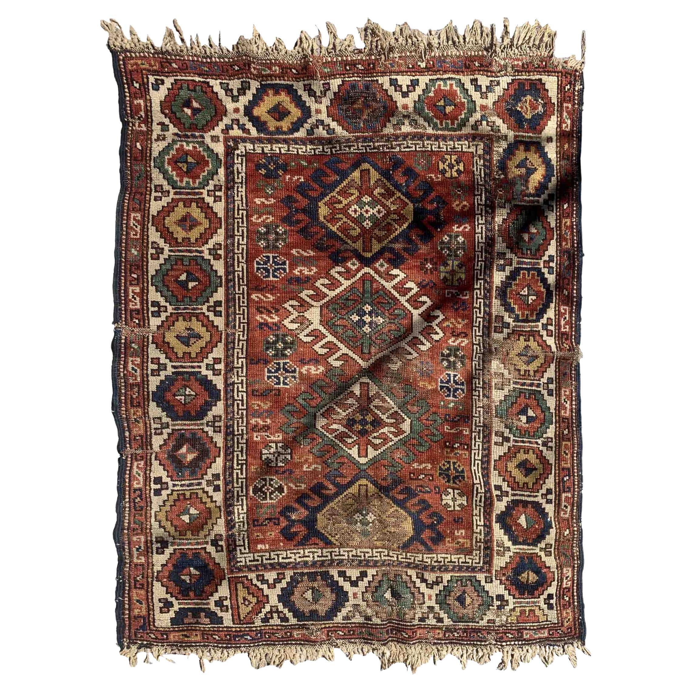 Handmade Antique Caucasian Kazak Rug, 1880s, 1B934 For Sale