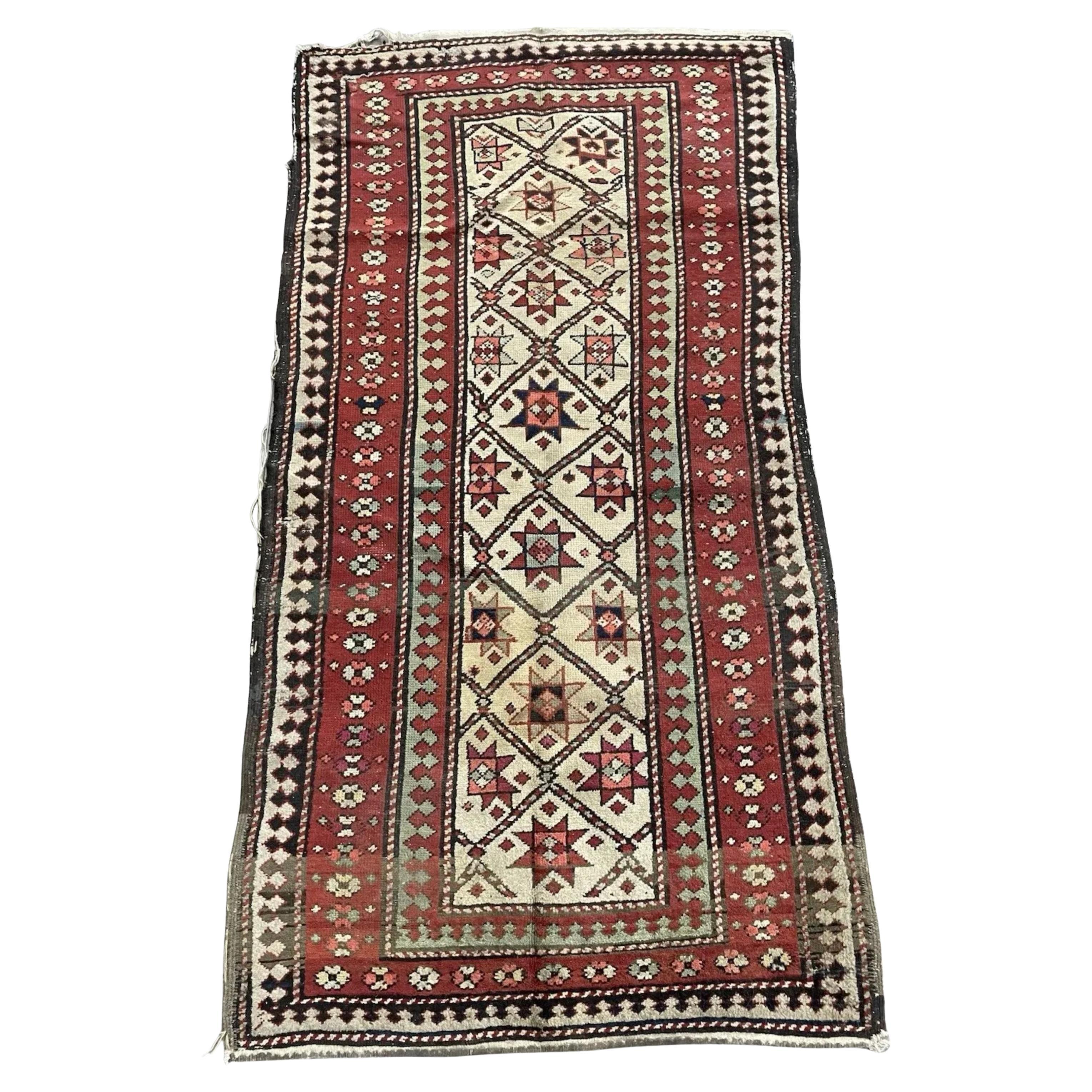 Tapis kazak caucasien ancien fait main 3.3
 x 6.6
, 1900s - 1N119