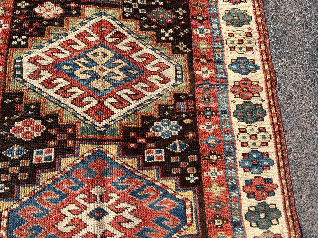 French Handmade Antique Caucasian Kazak Rug 3.5' x 6.5', 1880s - 2B75 For Sale