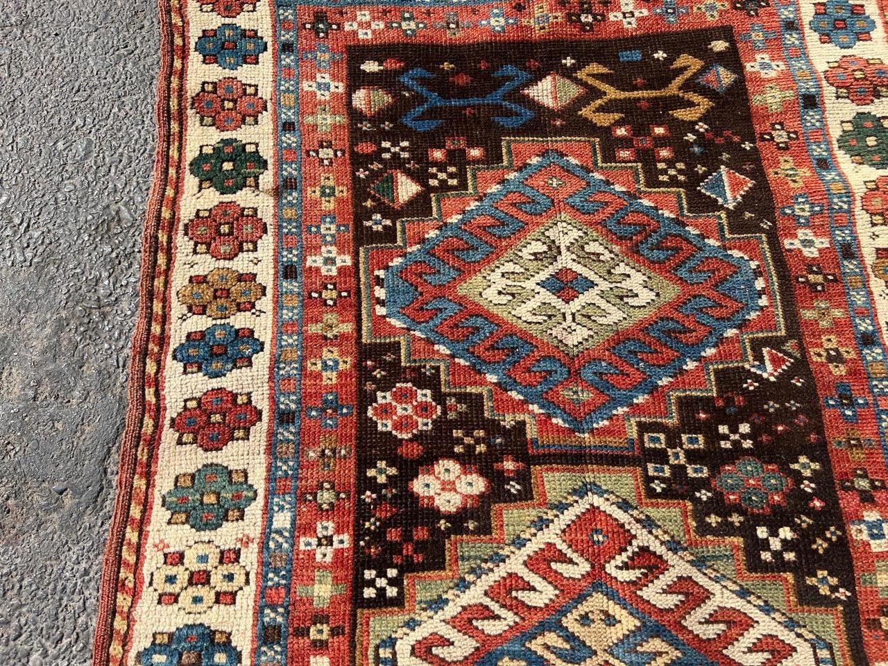 Hand-Knotted Handmade Antique Caucasian Kazak Rug 3.5' x 6.5', 1880s - 2B75 For Sale