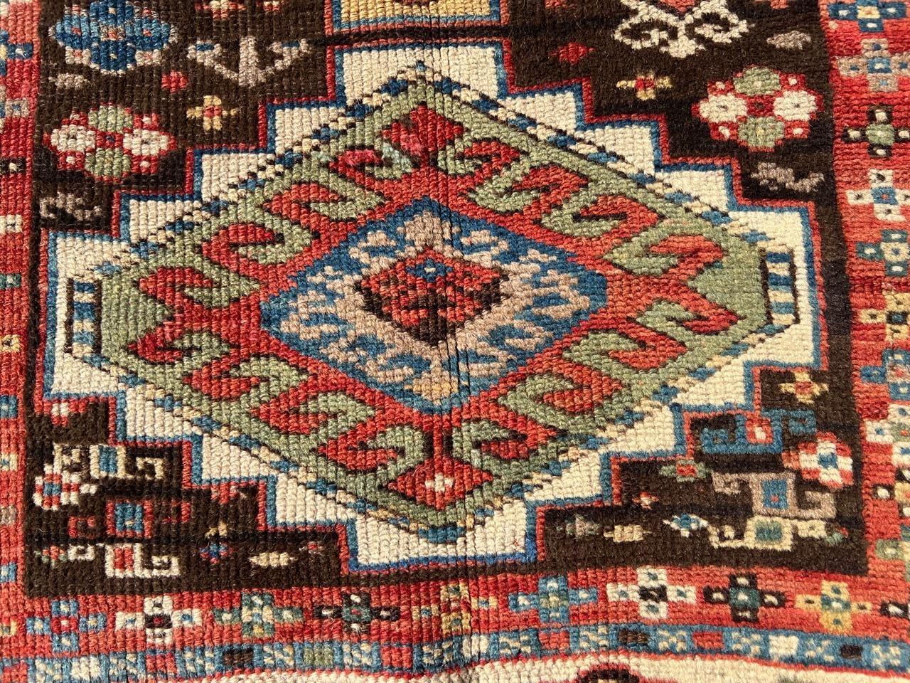 Handmade Antique Caucasian Kazak Rug 3.5' x 6.5', 1880s - 2B75 In Good Condition For Sale In Bordeaux, FR