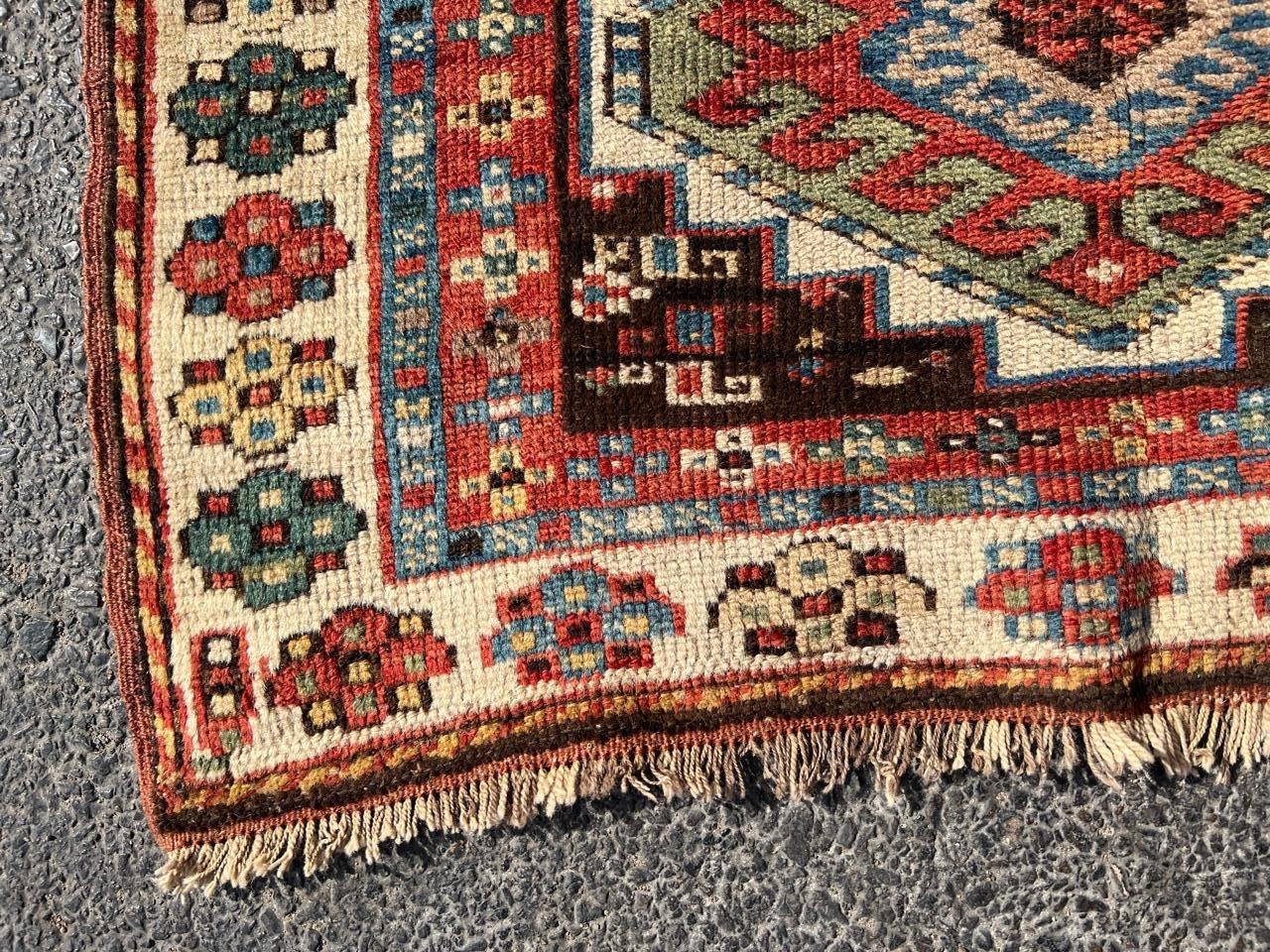 Late 19th Century Handmade Antique Caucasian Kazak Rug 3.5' x 6.5', 1880s - 2B75 For Sale