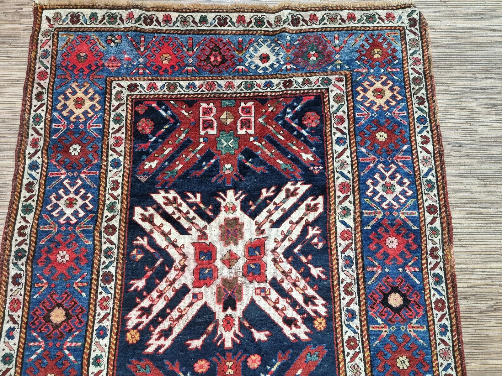 Early 20th Century Handmade Antique Caucasian Kazak Rug 4.1' x 8.9', 1900s - 1D104 For Sale
