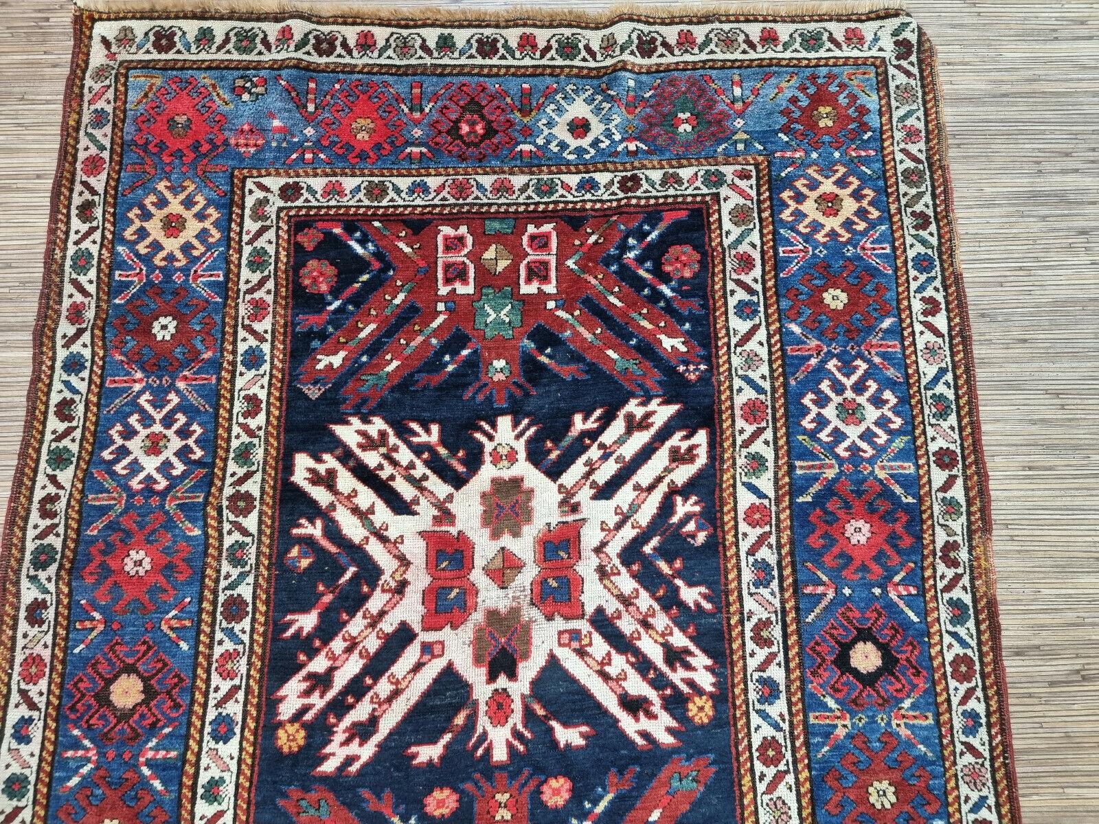 Inizio XX secolo Tappeto antico caucasico Kazak fatto a mano 4,1' x 8,9', 1900 - 1D104 in vendita