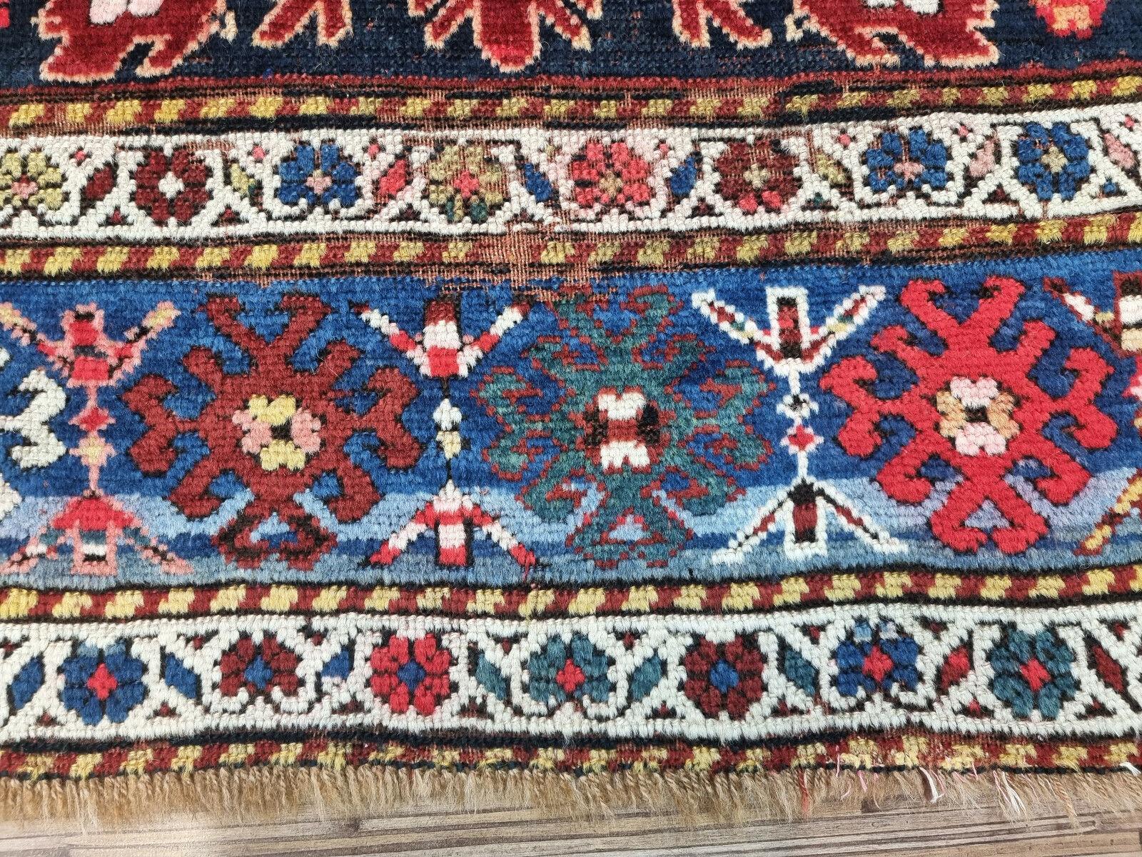 Handmade Antique Caucasian Kazak Rug 4.1' x 8.9', 1900s - 1D104 For Sale 2