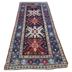 Tappeto antico caucasico Kazak fatto a mano 4,1' x 8,9', 1900 - 1D104