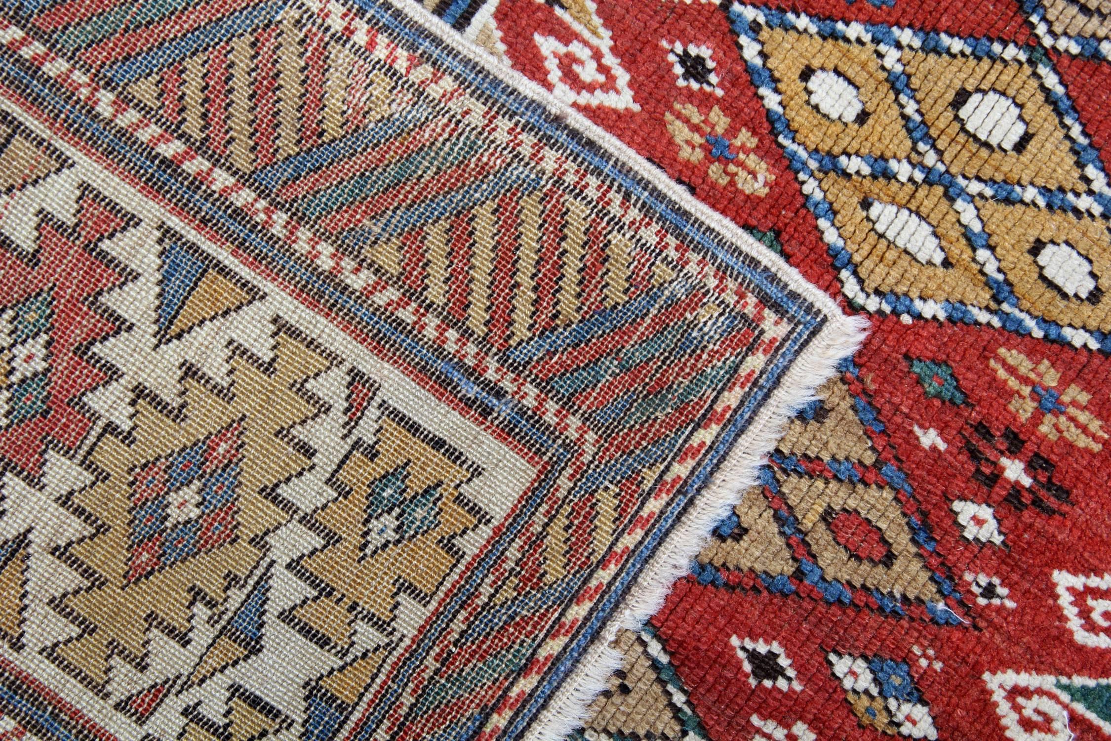 Vegetable Dyed Handmade Antique Caucasian Shirvan Rug, Red Area Antique Rugs For Sale