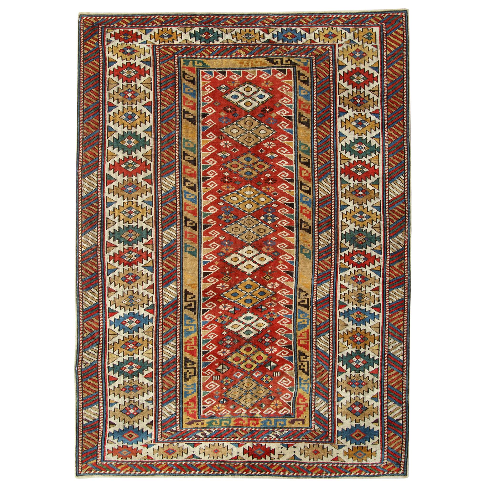 Handgefertigter antiker kaukasischer Schirwan-Teppich, rote Fläche, antike Teppiche