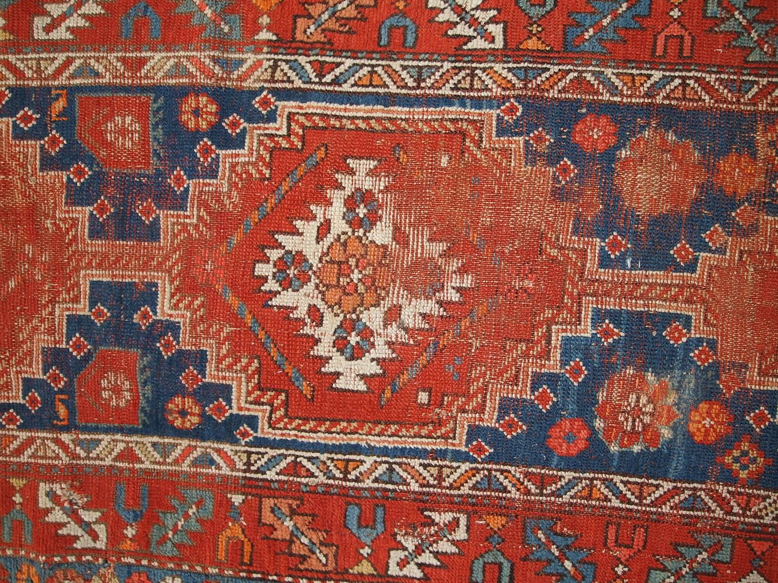 Wool Handmade Antique Caucasian Kazak Runner, 1880s