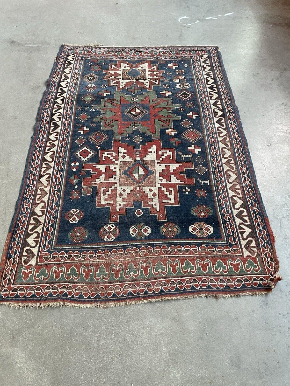 Handmade Antique Caucasian Lezgi Rug 4.9' x 7.2', 1880s - 1N100 For Sale 3