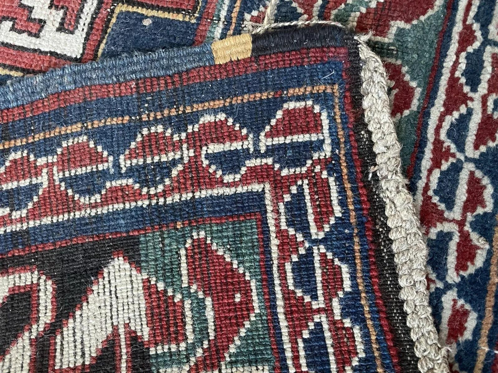 Hand-Knotted Handmade Antique Caucasian Lezgi Rug 4.9' x 7.2', 1880s - 1N100 For Sale