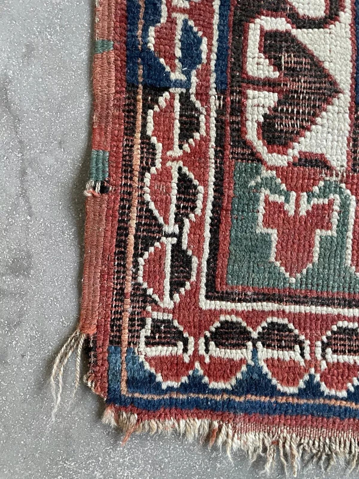 Wool Handmade Antique Caucasian Lezgi Rug 4.9' x 7.2', 1880s - 1N100 For Sale