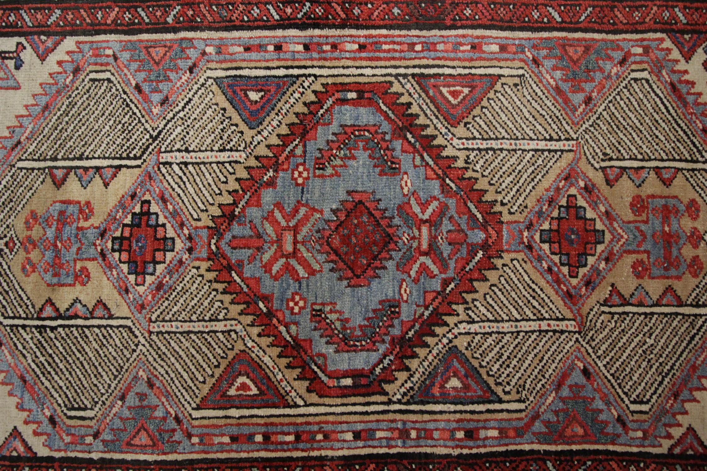 Vegetable Dyed Handmade Antique Caucasian Rug, Oriental Deep Red and Beige Wool Rug for Bedroom For Sale