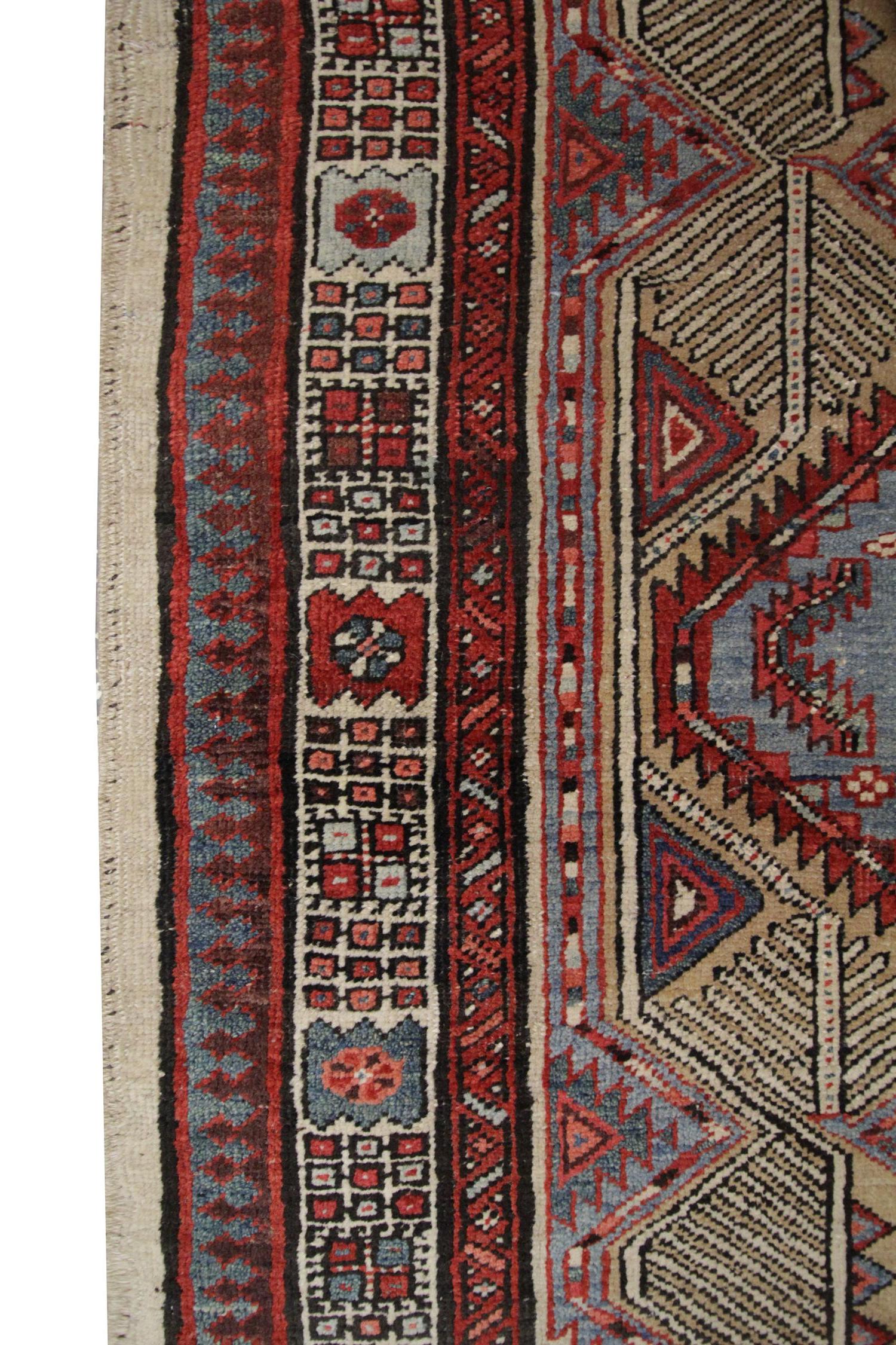 Handmade Antique Caucasian Rug, Oriental Deep Red and Beige Wool Rug for Bedroom In Excellent Condition For Sale In Hampshire, GB