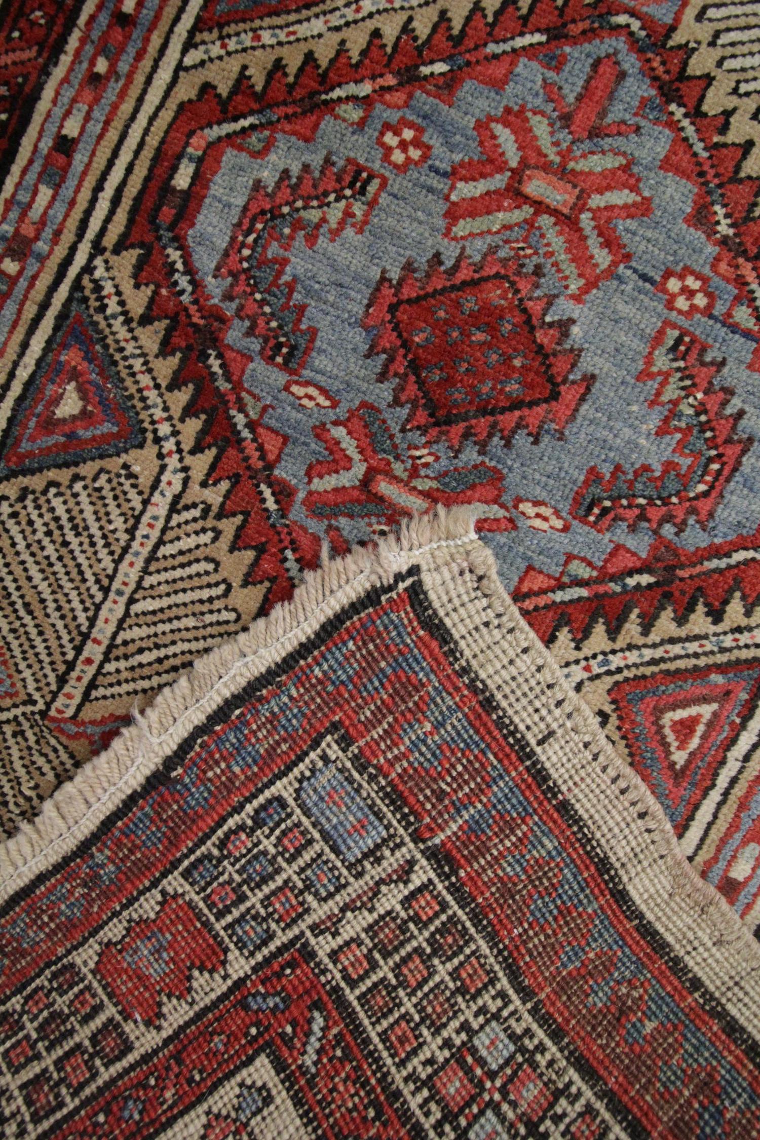 Handmade Antique Caucasian Rug, Oriental Deep Red and Beige Wool Rug for Bedroom For Sale 1