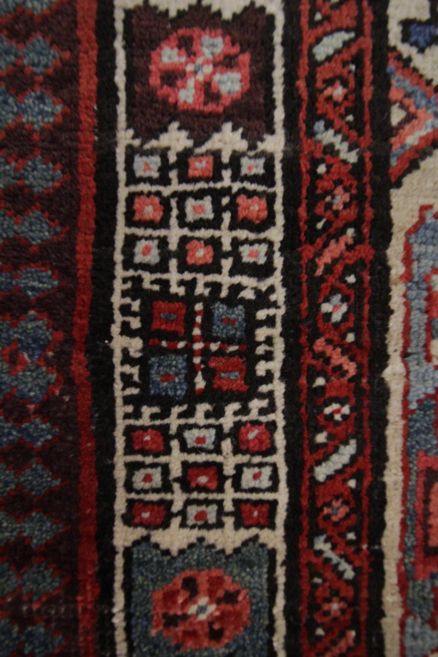 Handmade Antique Caucasian Rug, Oriental Deep Red and Beige Wool Rug for Bedroom For Sale 2