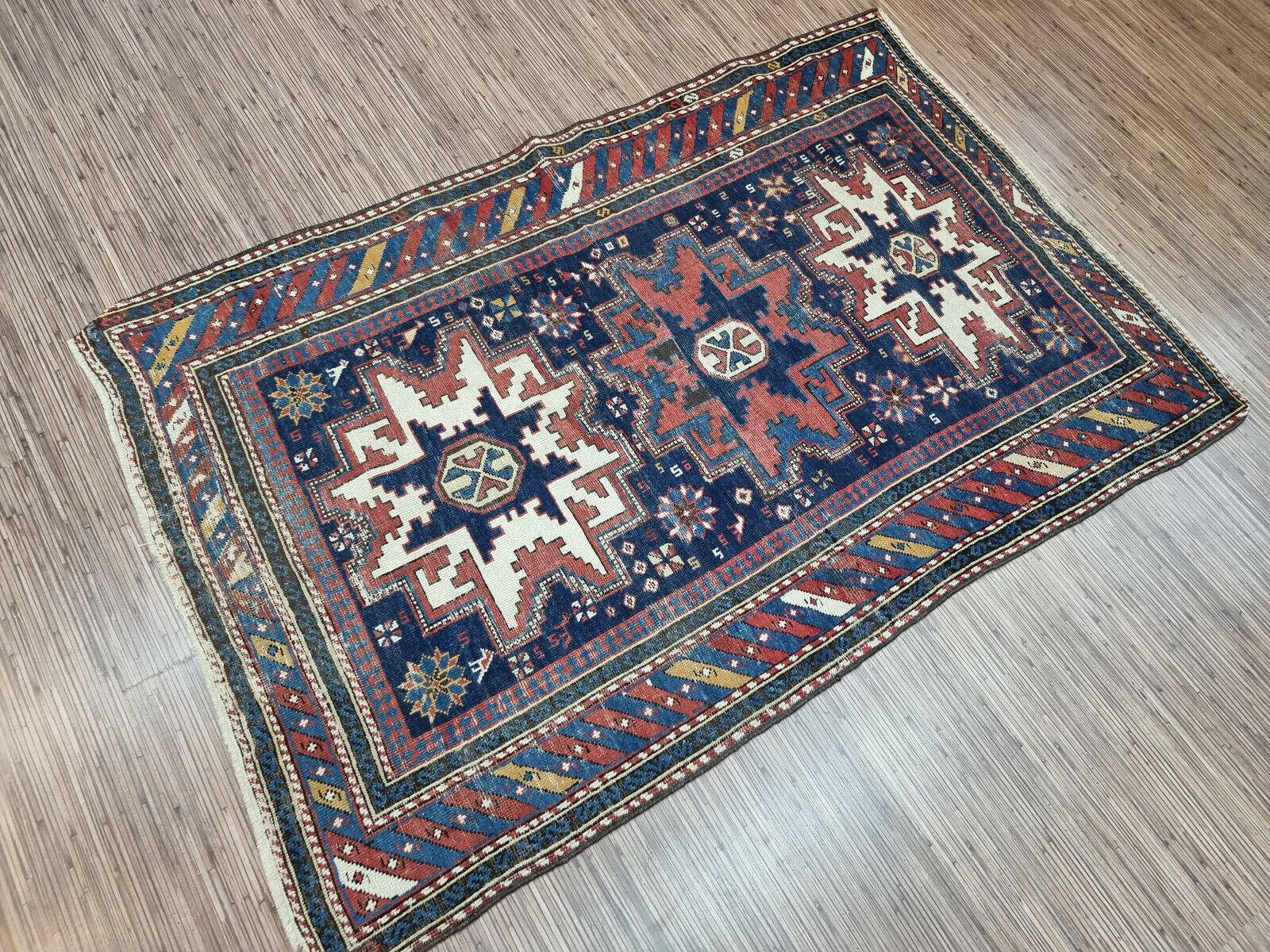 Early 20th Century Handmade Antique Caucasian Shirvan Rug 3.4' x 5.2', 1900s - 1D89 For Sale