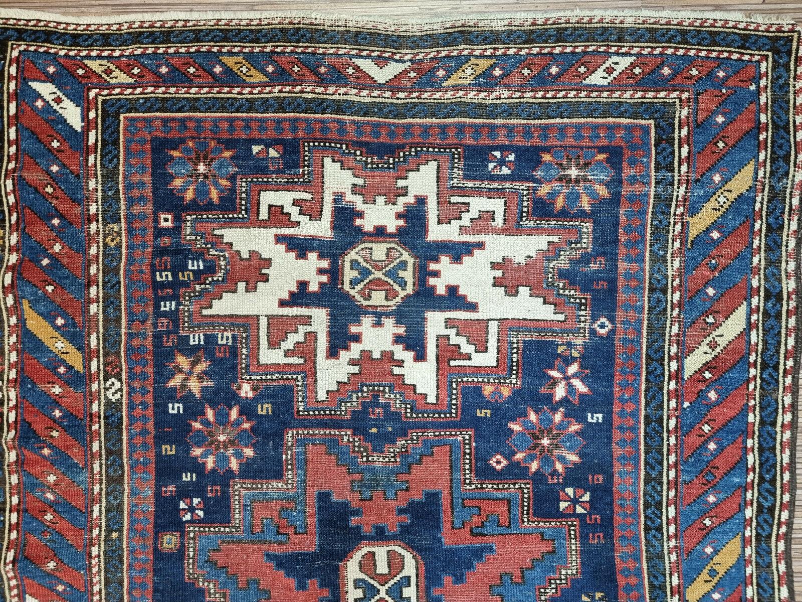 Wool Handmade Antique Caucasian Shirvan Rug 3.4' x 5.2', 1900s - 1D89 For Sale