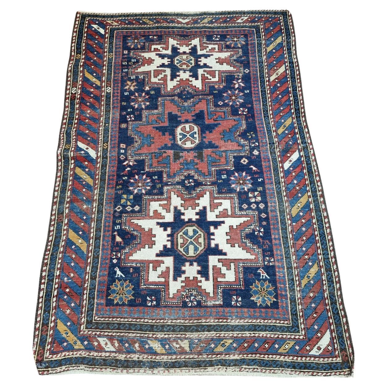 Tapis Shirvan caucasien ancien fait à la main 3,4' x 5,2', 1900s - 1D89