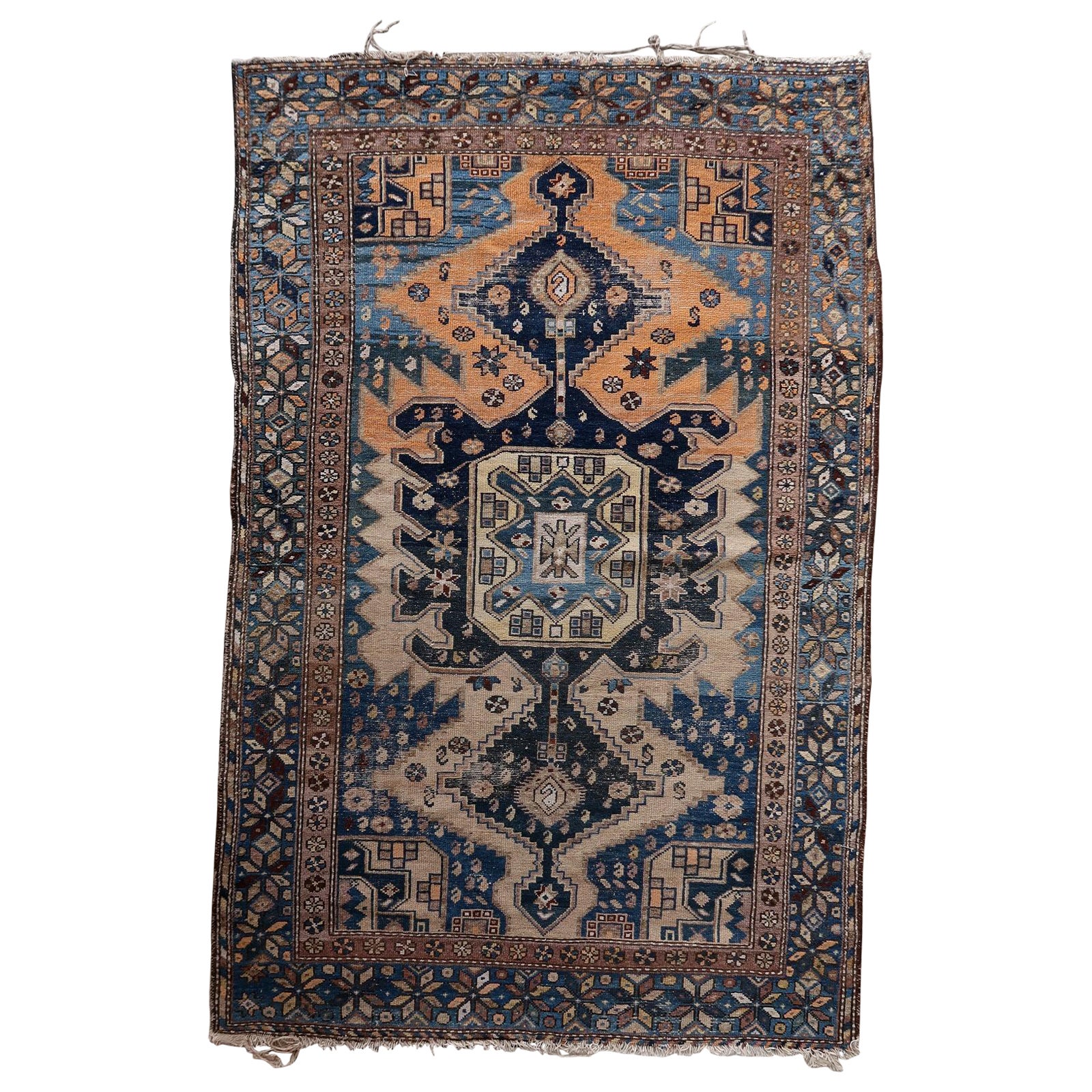 Tappeto antico caucasico Shirvan fatto a mano 4,1' x 6,2', 1900 - 1C1138