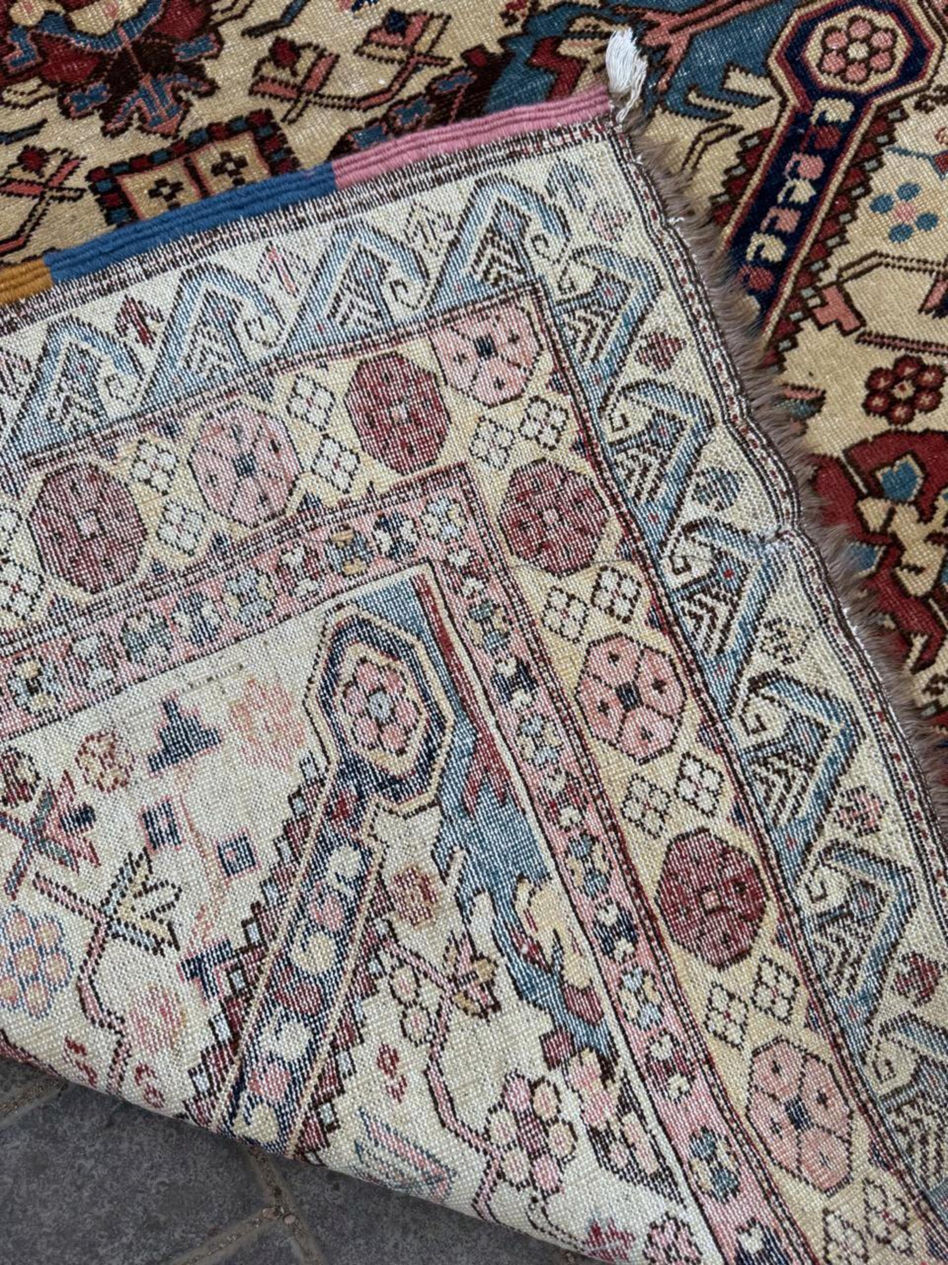 Français Tapis ancien caucasien Zeyhur fait main 4.2' x 5.3', 1910s - 2B107 en vente