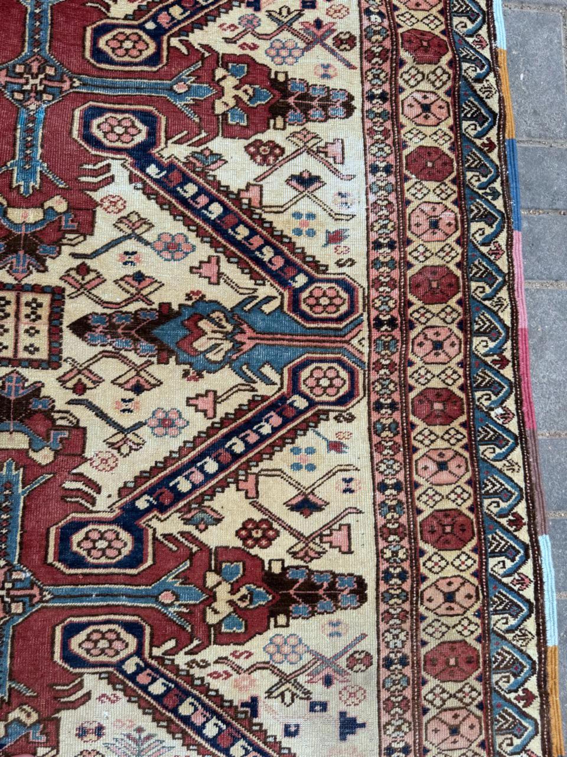 Tapis ancien caucasien Zeyhur fait main 4.2' x 5.3', 1910s - 2B107 Bon état - En vente à Bordeaux, FR