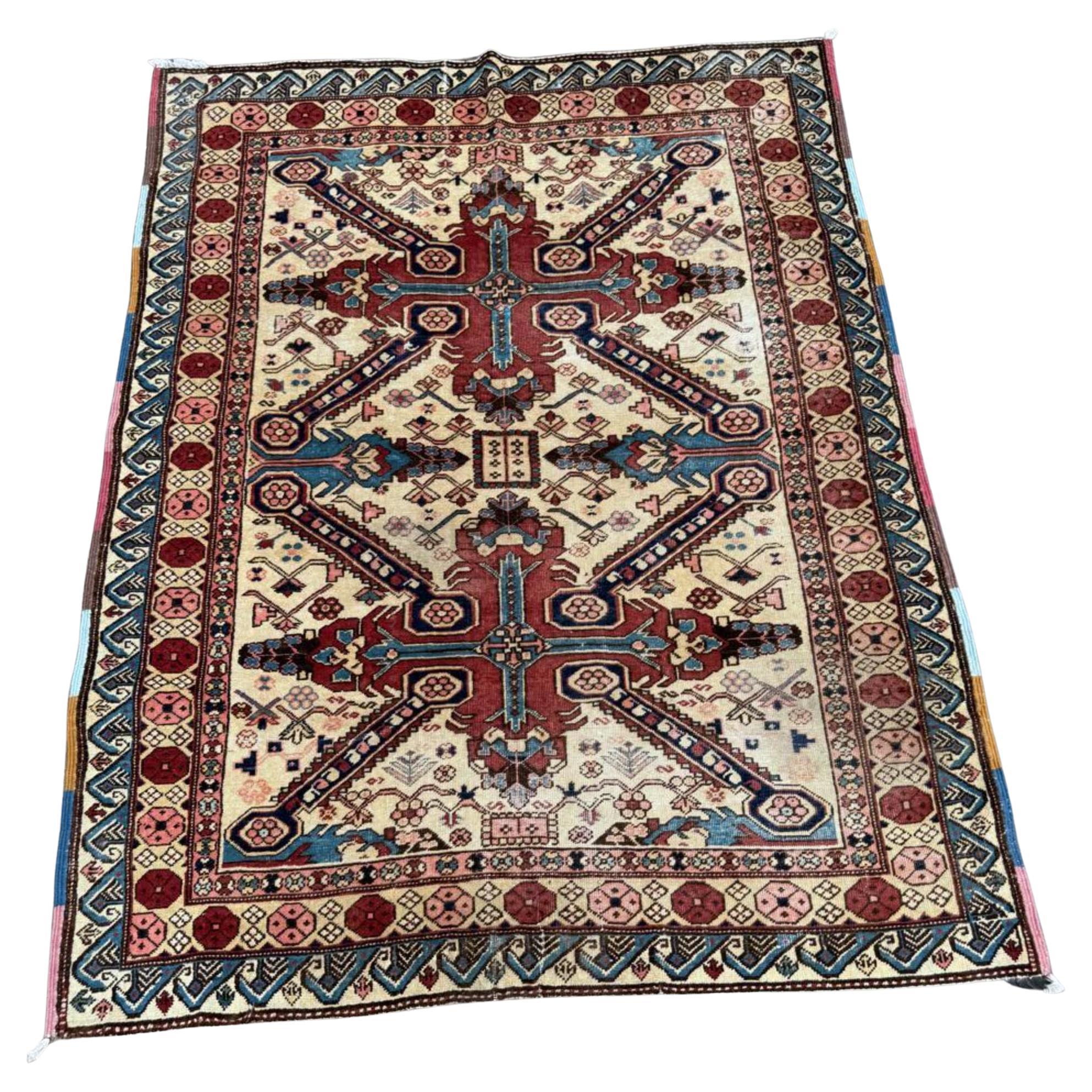 Tappeto Zeyhur caucasico antico fatto a mano 4,2
x 5,3
, anni
10 - 2B107